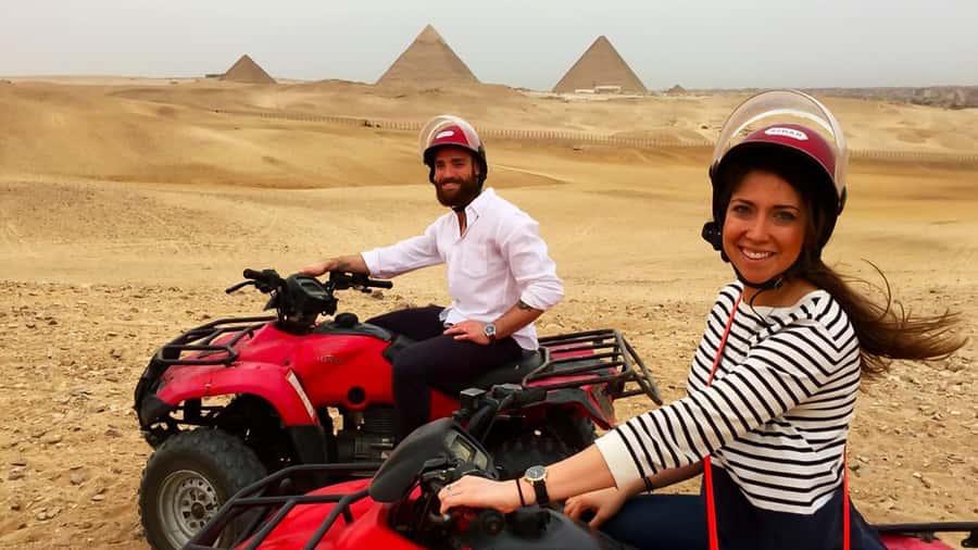 Cairo: Private Quad Bike Desert Tour with Pyramids & Sunset - Riding toward the pyramids from the Giza desert