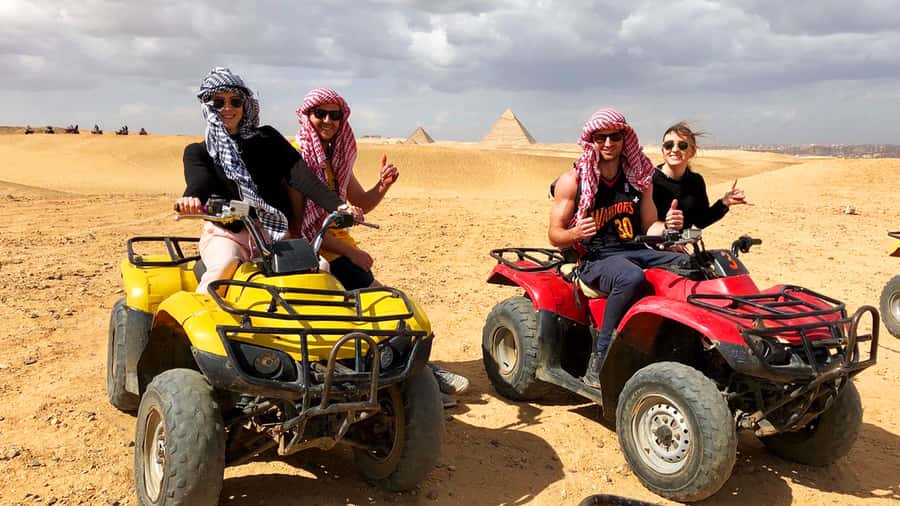 Cairo: Private Quad Bike Desert Tour with Pyramids & Sunset - Camel time and sunset near Cairo
